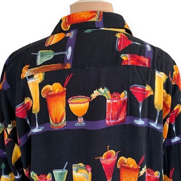 Vintage 90s Shirt Black Cocktail Short Sleeve Boxy Camp Hawaiian Printed XXL - Picture 4 of 13